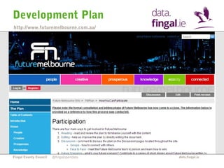 Development Plan 
http://www.futuremelbourne.com.au/ 
Fingal County Council data.fingal.ie 
@fingalopendata 
 