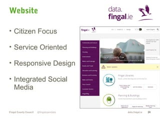 Website 
• Citizen Focus 
• Service Oriented 
• Responsive Design 
• Integrated Social 
Media 
Fingal County Council data....