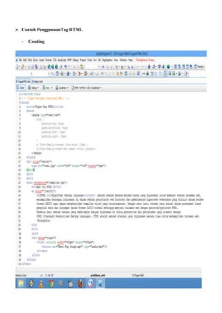  Contoh PenggunaanTag HTML 
- Cooding 
 