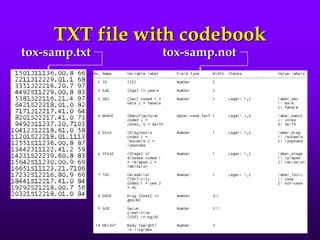 TXT file with codebook
tox-samp.txt tox-samp.not
 