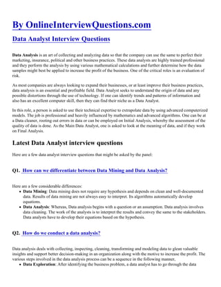 Data Analyst Interview Questions & Answers | PDF