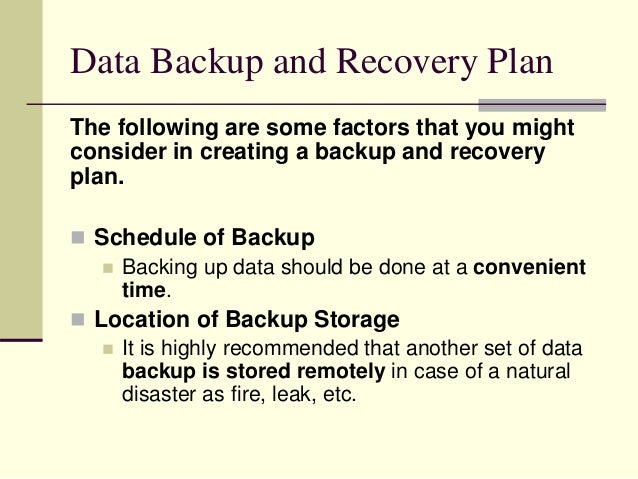 Data backup and disaster recovery