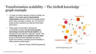 PwC | Data-Centric business and the knowledge graph
Transformation scalability – The AirBnB knowledge
graph example
• “In order to surface relevant context to people, we
need to have some way of representing
relationships between distinct but related entities
(think cities, activities, cuisines, etc.) on Airbnb to
easily access important and relevant information
about them….
• These types of information will become
increasingly important as we move towards
becoming an end-to-end travel platform as
opposed to just a place for staying in homes. The
knowledge graph is our solution to this need,
giving us the technical scalability we need to
power all of Airbnb’s verticals and the flexibility to
define abstract relationships.”
• --Spencer Chang, AirBnB Engineering
40
Events
Neighborhoods
Tags
Restaurants
Users
Homes
Experiences
Places
Airbnb Engineering, 2018
Markets
 