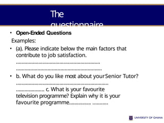Open Questionaires Examples DATA-COLLECTION METHODS, TYPES AND SOURCES | PPTX