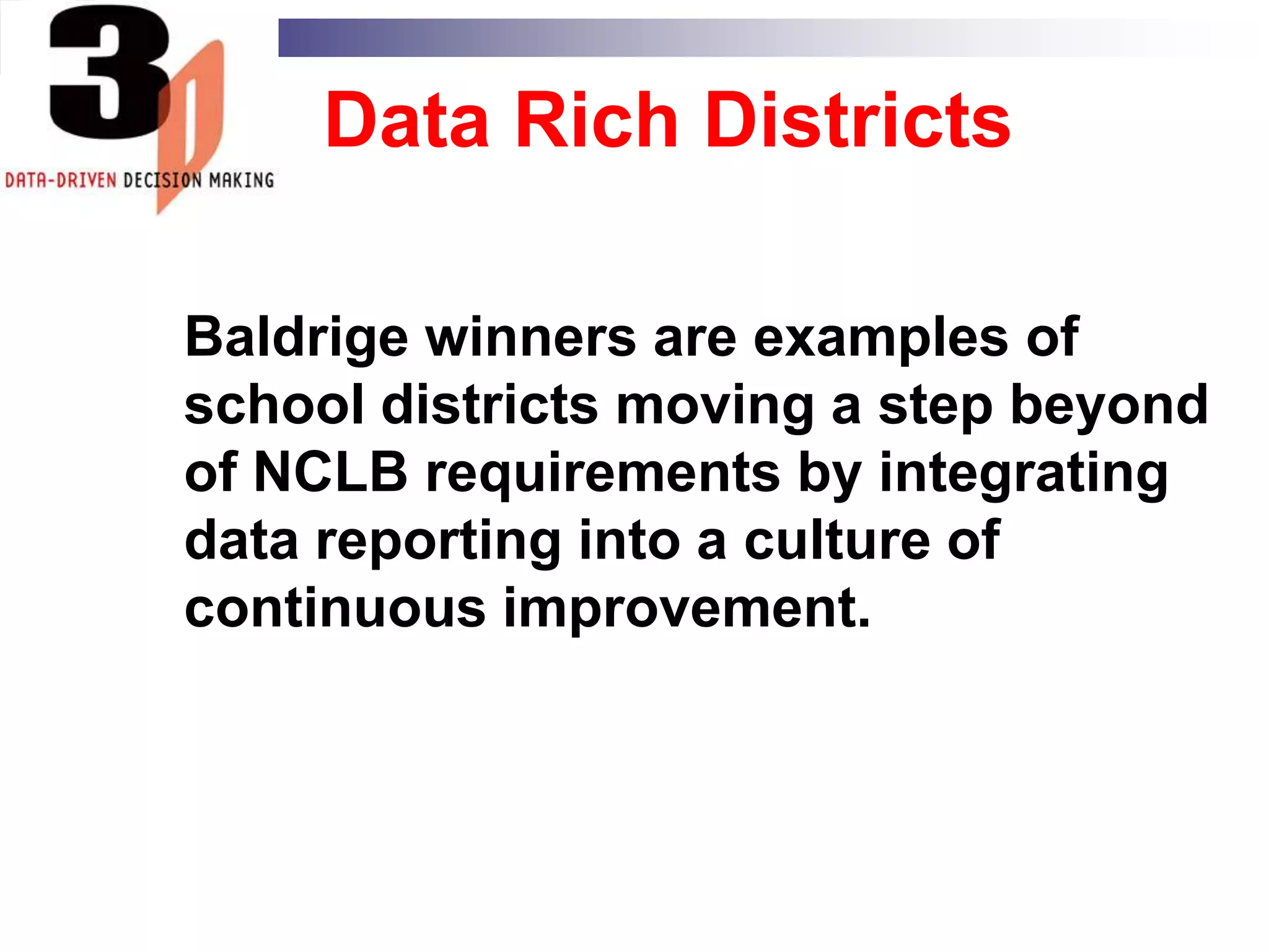 CHANGING THE MINDSETWhy does education data make educators so uncomfortable? To only slightly exaggerate, for the past 150 years data was something a third party required you to gather about yourself so they could embarrass you with it three months later. Or so teachers and administrators believed. Data was something higher-ups would use to catch you doing something wrong. No longer. As Montgomery County MD Superintendent Jerry Weast elegantly says, in his district, he uses data to catch you doing something right. That’s the good news. The better news is that the idea is catching on. 