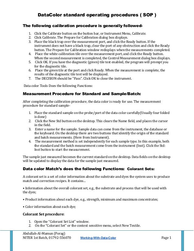 datacolor spectrophotometer working procedure