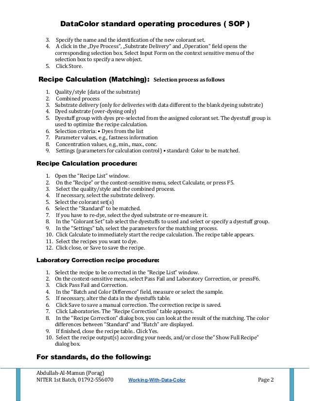 datacolor spectrophotometer working procedure