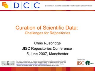 Curation of Scientific Data:  Challenges for Repositories Chris Rusbridge JISC Repositories Conference  5 June 2007, Manchester 