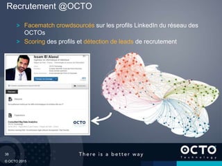 38
© OCTO 2015
Recrutement @OCTO
Facematch crowdsourcés sur les profils LinkedIn du réseau des
OCTOs
Scoring des profils et détection de leads de recrutement
 