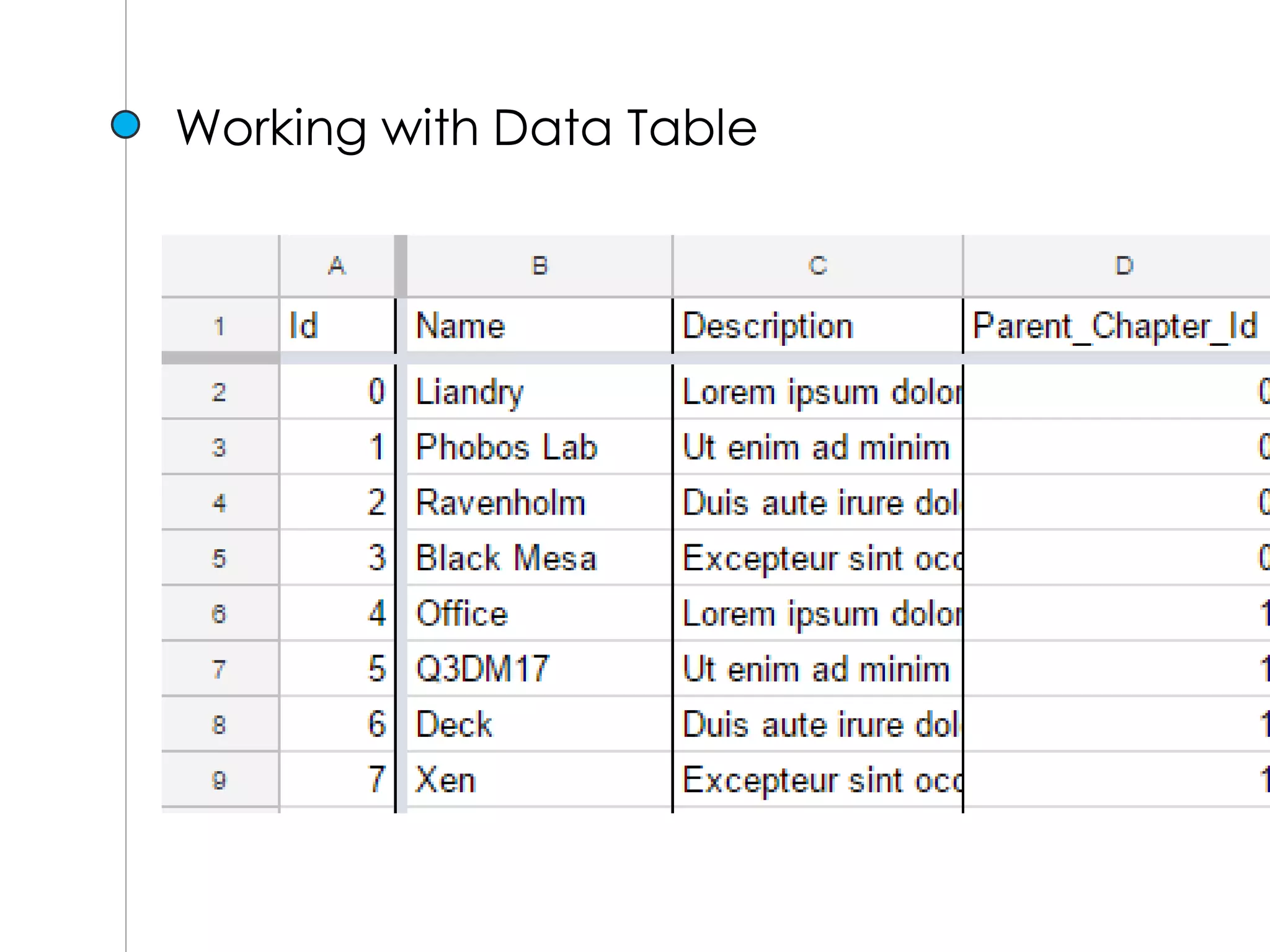 Working with Data Table
 