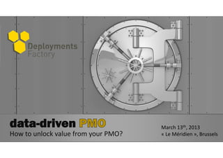 March 13th, 2013
How to unlock value from your PMO?   « Le Méridien », Brussels
 