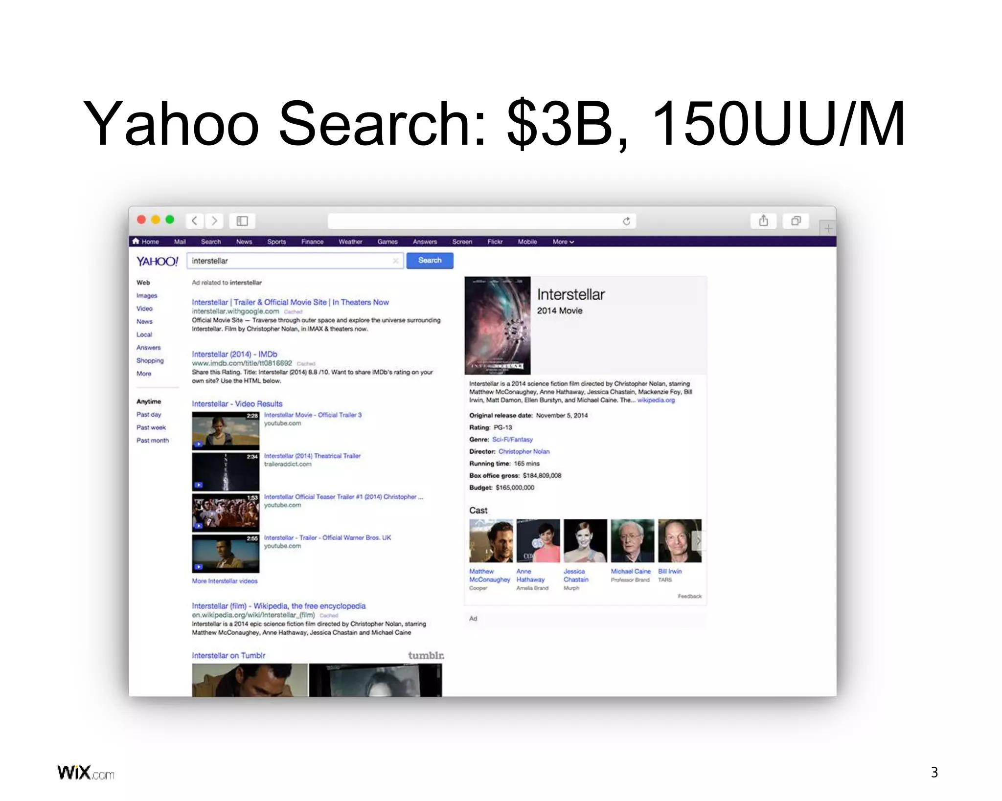 3
Yahoo Search: $3B, 150UU/M
 
