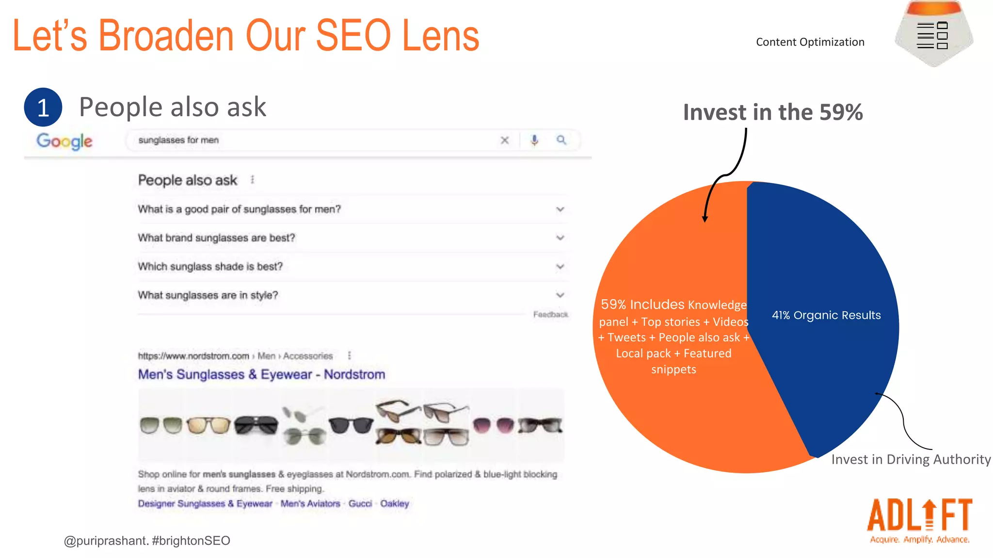 @puriprashant. #brightonSEO
Let’s Broaden Our SEO Lens
1 People also ask
Content Optimization
 