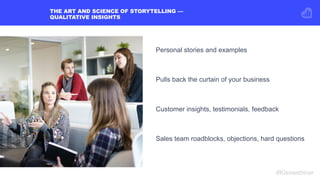 THE ART AND SCIENCE OF STORYTELLING —
QUALITATIVE INSIGHTS
#Kisswebinar
Personal stories and examples 
 
Pulls back the cu...