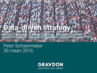 Data-driven strategy
Hoe verander je van bedrijfsstrategie met behulp van data?
30 maart 2016
Peter Schoenmaker
 