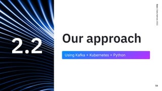 Quix
/
Data
Natives
2022
Our approach
2.2 Using Kafka + Kubernetes + Python
16
 