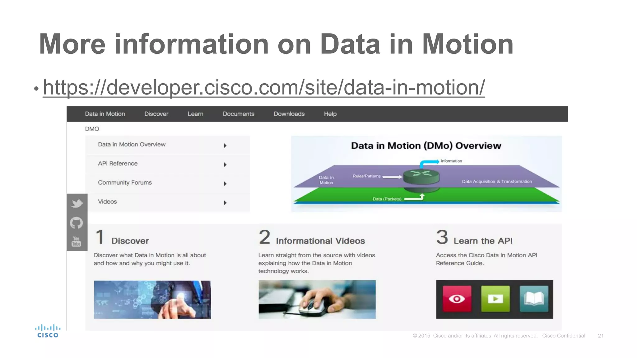 More information on Data in Motion
• https://developer.cisco.com/site/data-in-motion/
 