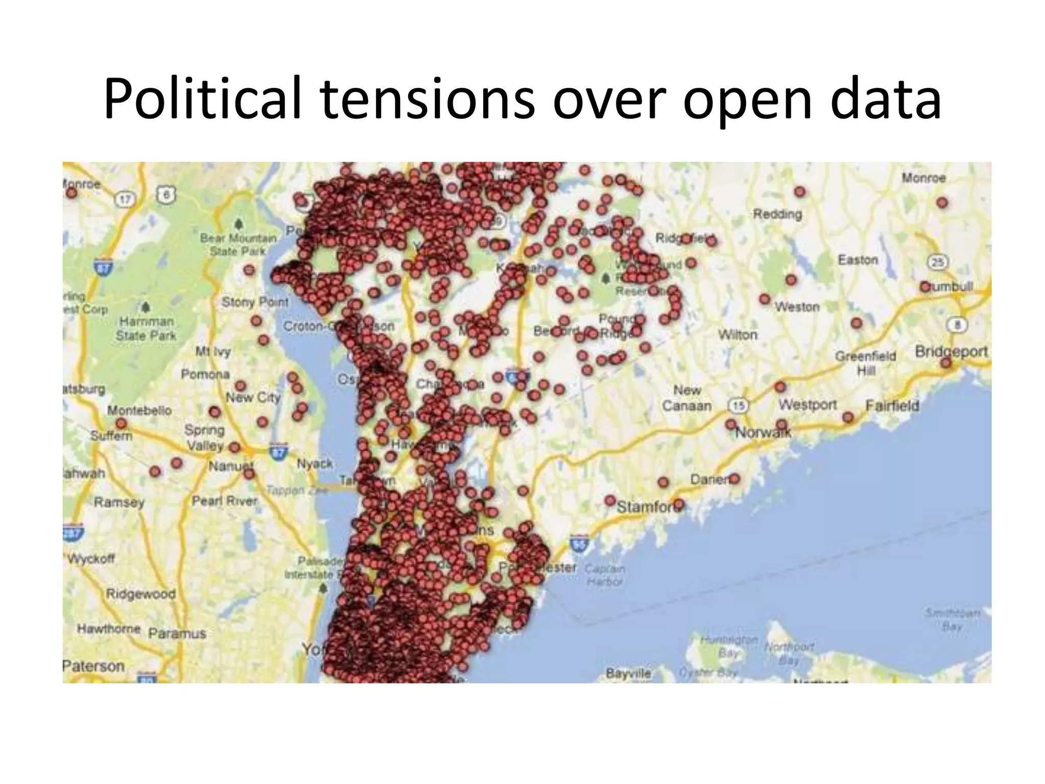 Political tensions over open data
• Gun map graphic
 
