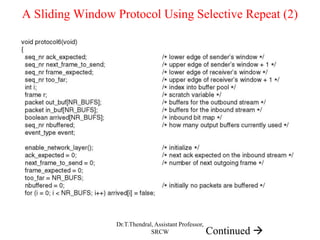 Continued 
A Sliding Window Protocol Using Selective Repeat (2)
Dr.T.Thendral, Assistant Professor,
SRCW
 