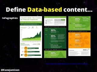 Define Data-based content…
Infographics




               http://www.alternateenergyhawaii.com/tax-credits-incentives



@KaneJamison
 