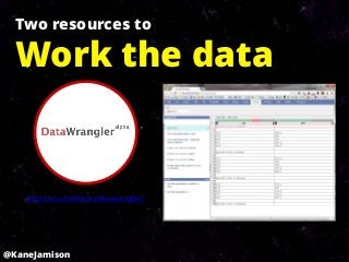 Two resources to

  Work the data


    http://vis.stanford.edu/wrangler/




@KaneJamison
 