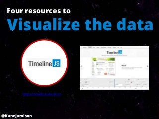 Four resources to

  Visualize the data



        http://timeline.verite.co




@KaneJamison
 