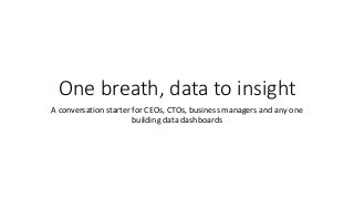 One breath, data to insight
A conversation starter for CEOs, CTOs, business managers and any one
building data dashboards
 