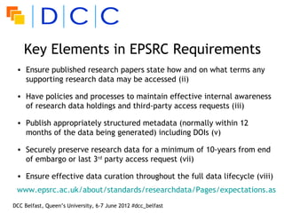 Key Elements in EPSRC Requirements
 • Ensure published research papers state how and on what terms any
   supporting resea...