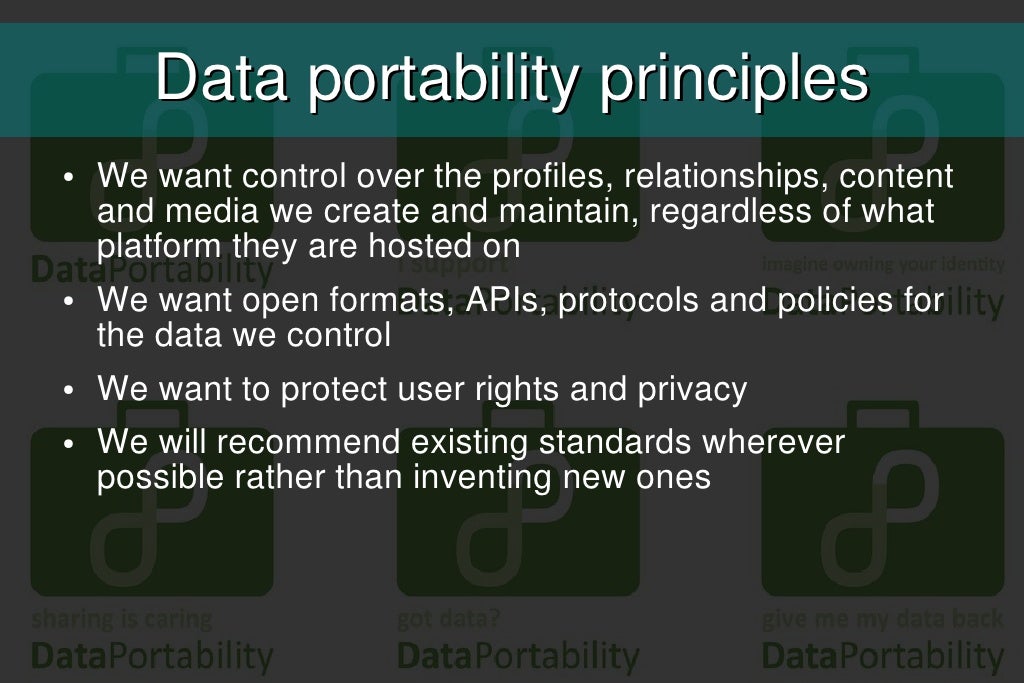 Data portability principles We