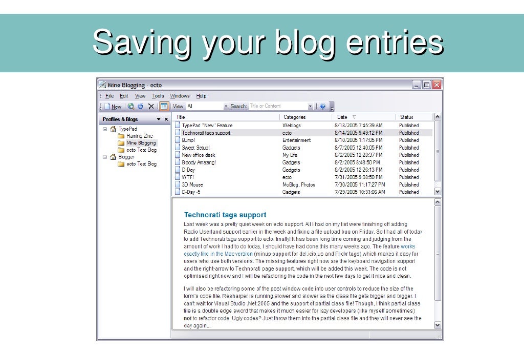 Saving your blog entries