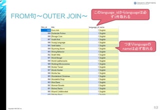 FROM句～OUTER JOIN～
52Copyright© 2018 GxP, Inc.
このlanguage_idからlanguageは必
ず1件取れる
つまりlanguageの
nameは必ず取れる
 