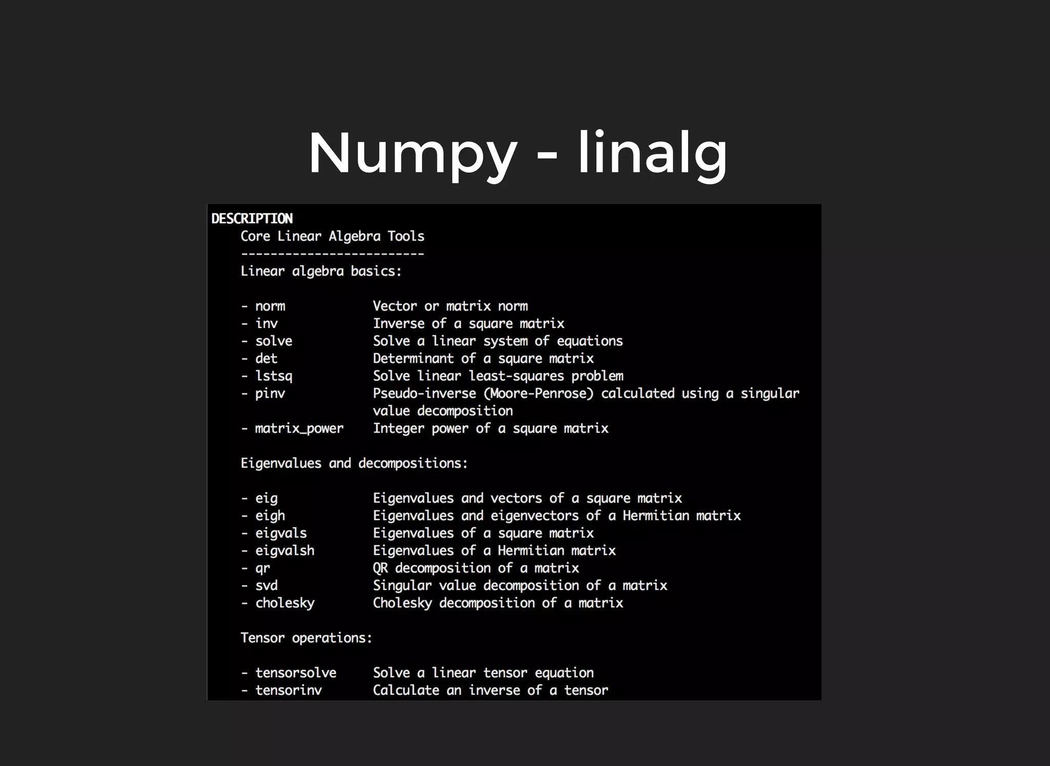 Numpy - linalg
 