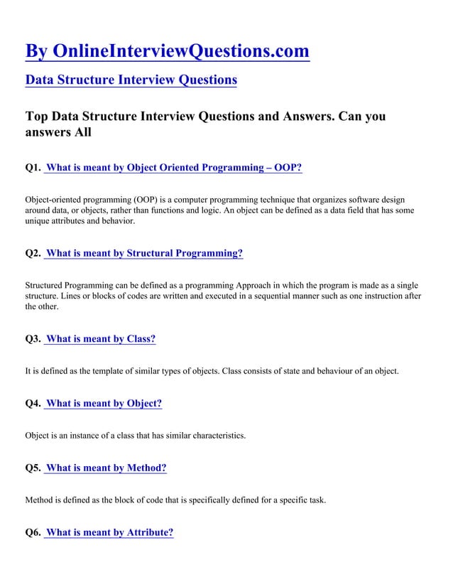 Data Structure Interview Questions & Answers | PDF
