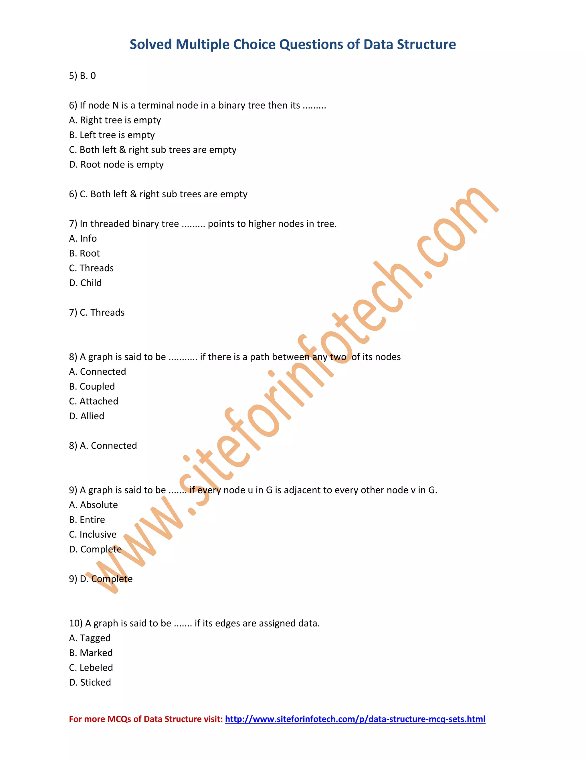 Data structure - mcqs | PDF