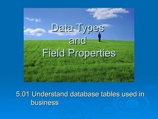 Data Types  and  Field Properties 5.01 Understand database tables used in business 
