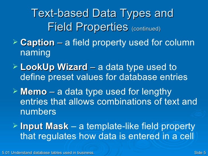 Data Types And Field Properties