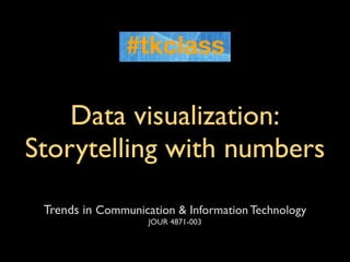 Data visualization:
Storytelling with numbers
 Trends in Communication & Information Technology
                    JOUR 4871-003
 