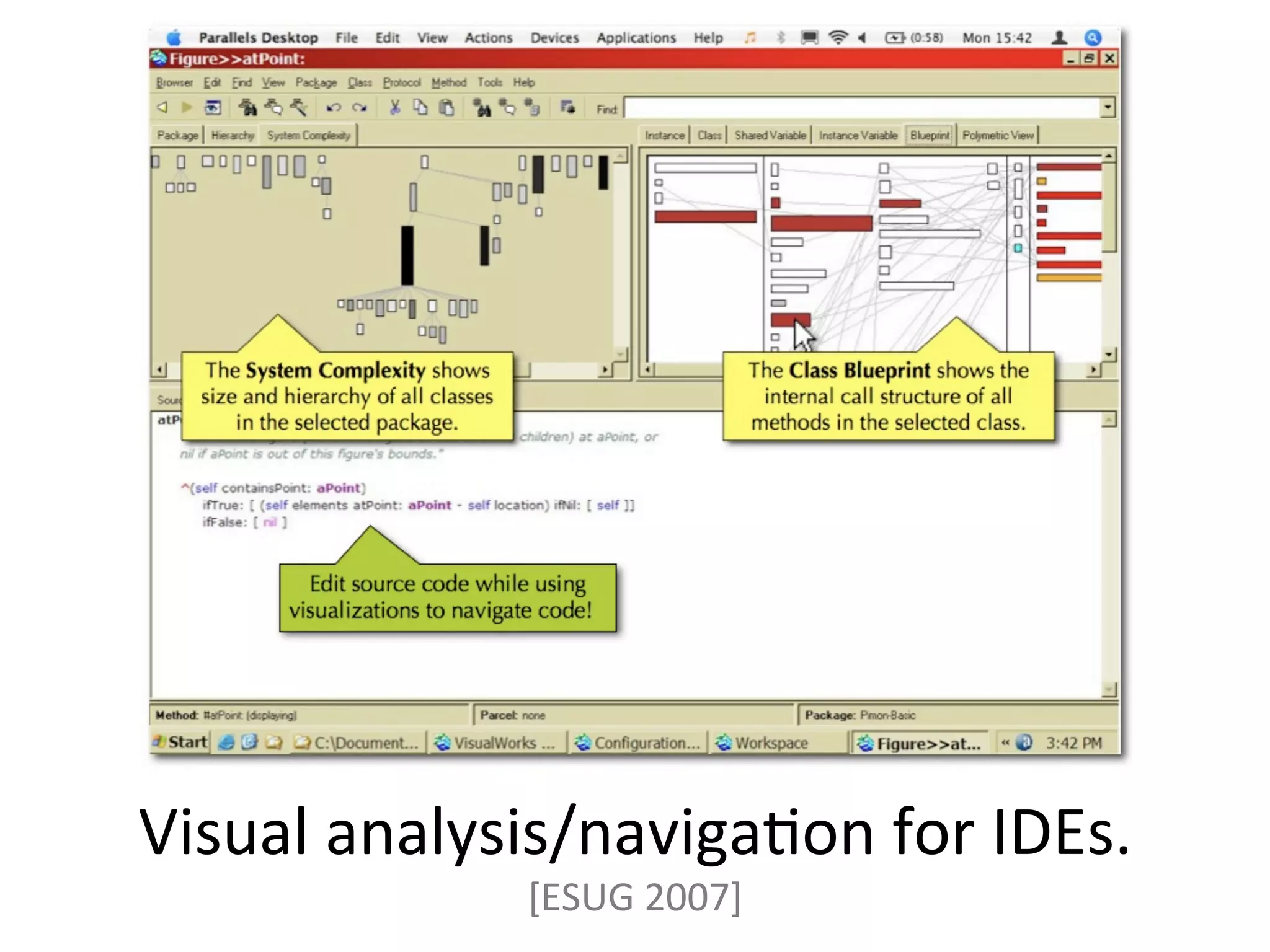 Visual	
  analysis/naviga+on	
  for	
  IDEs.	
  
                  [ESUG	
  2007]	
  
 