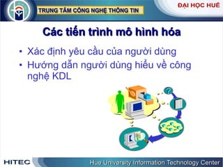 Các tiến trình mô hình hóa Xác định yêu cầu của người dùng Hướng dẫn người dùng hiểu về công  nghệ KDL 