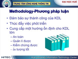 Methodology-Phương pháp luận Đảm bảo sự thành công của KDL Thúc đẩy việc  phỏt  triển  Cung cấp một hướng ổn định cho KDL lớn An toàn Quản lí được Kiểm chứng được ấn  tượng tốt 