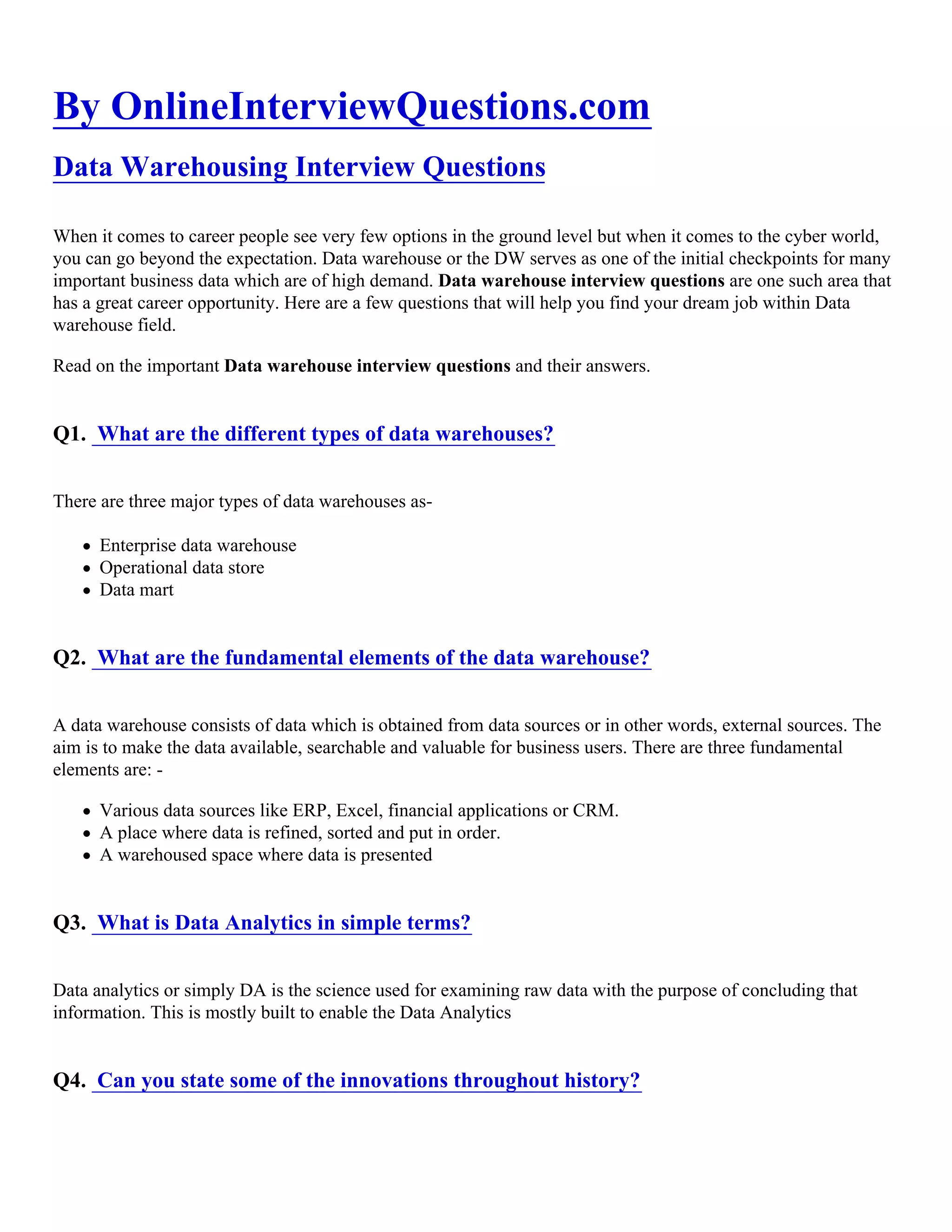 Data warehousing interview questions | PDF