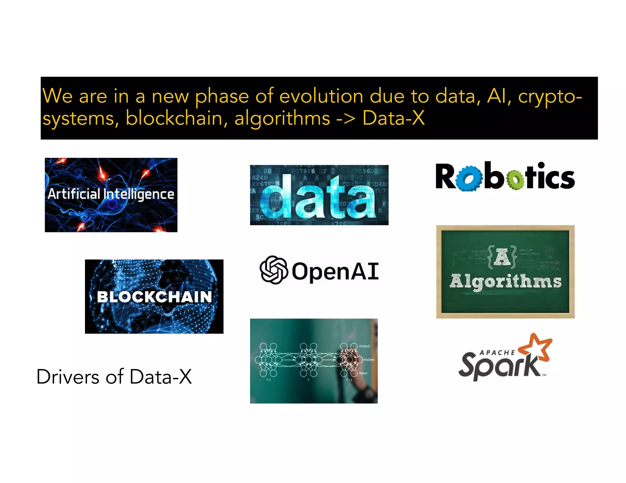 We are in a new phase of evolution due to data, AI, crypto-
systems, blockchain, algorithms -> Data-X
Drivers of Data-X
 