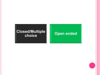 Closed/Multiple
choice
Open ended
 