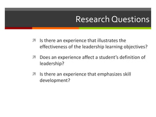 Leadership objectives in use