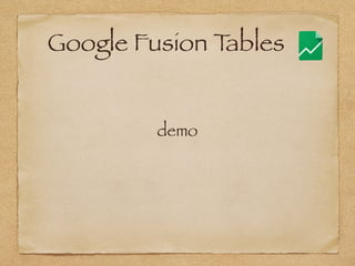 Google Fusion Tables
demo
 