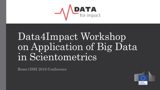 Data4Impact Workshop
on Application of Big Data
in Scientometrics
Rome|ISSI 2019 Conference
 