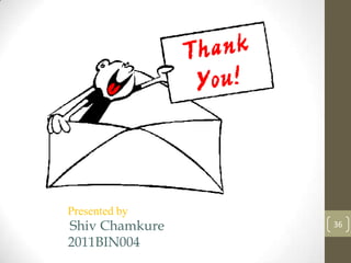 36
Presented by
Shiv Chamkure
2011BIN004
 