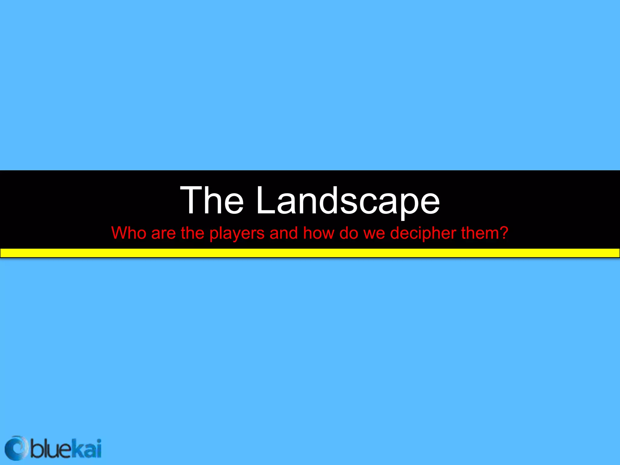 The Landscape
Who are the players and how do we decipher them?
 