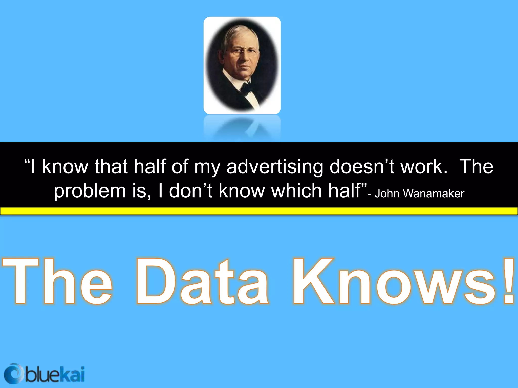 “I know that half of my advertising doesn’t work. The
    problem is, I don’t know which half”- John Wanamaker
 