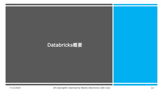 7/12/2024 All Copyrights reserved by Nissho Electronics USA Corp 13
Databricks概要
 